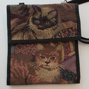 Vintage Danny K Cat Tapestry Foldable Crossbody Wallet/Bag